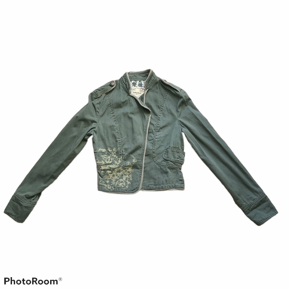 Moon Los angeles crop jacket khaki green cotton size small